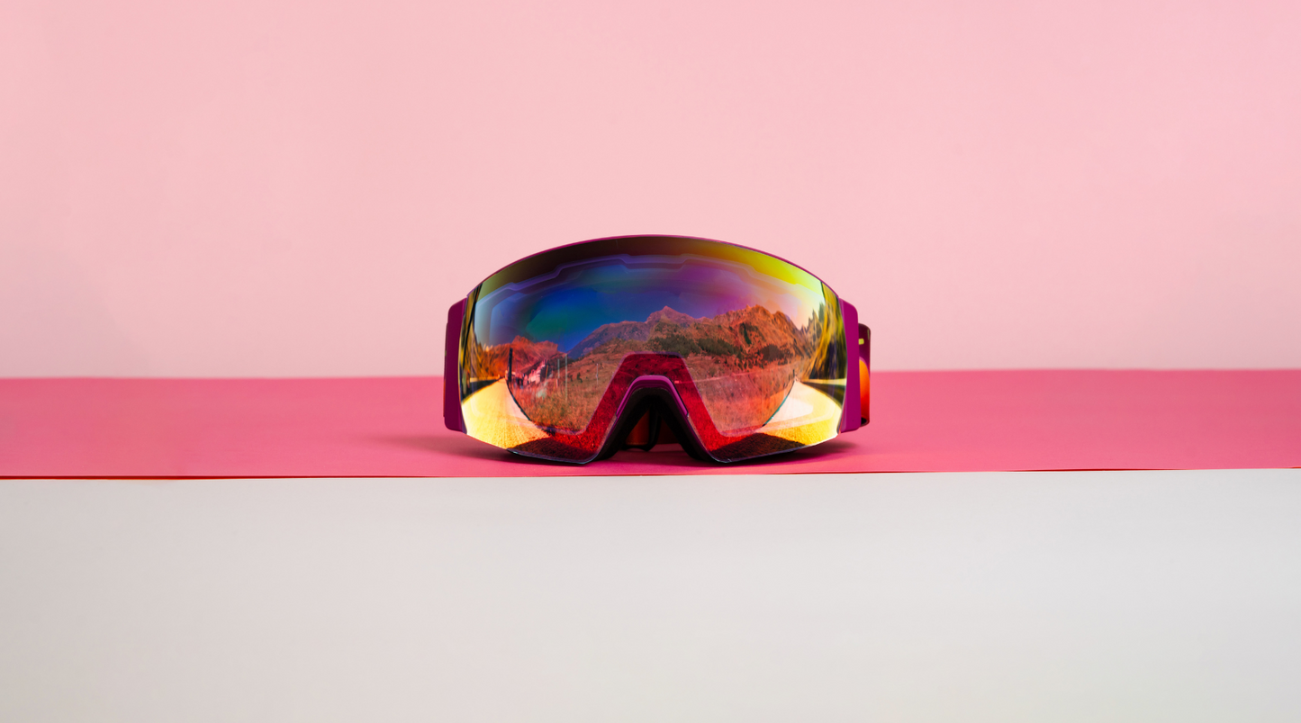 Vista frontal de las gafas de esquí Sweet Avalanche con la lente Pink Punk.